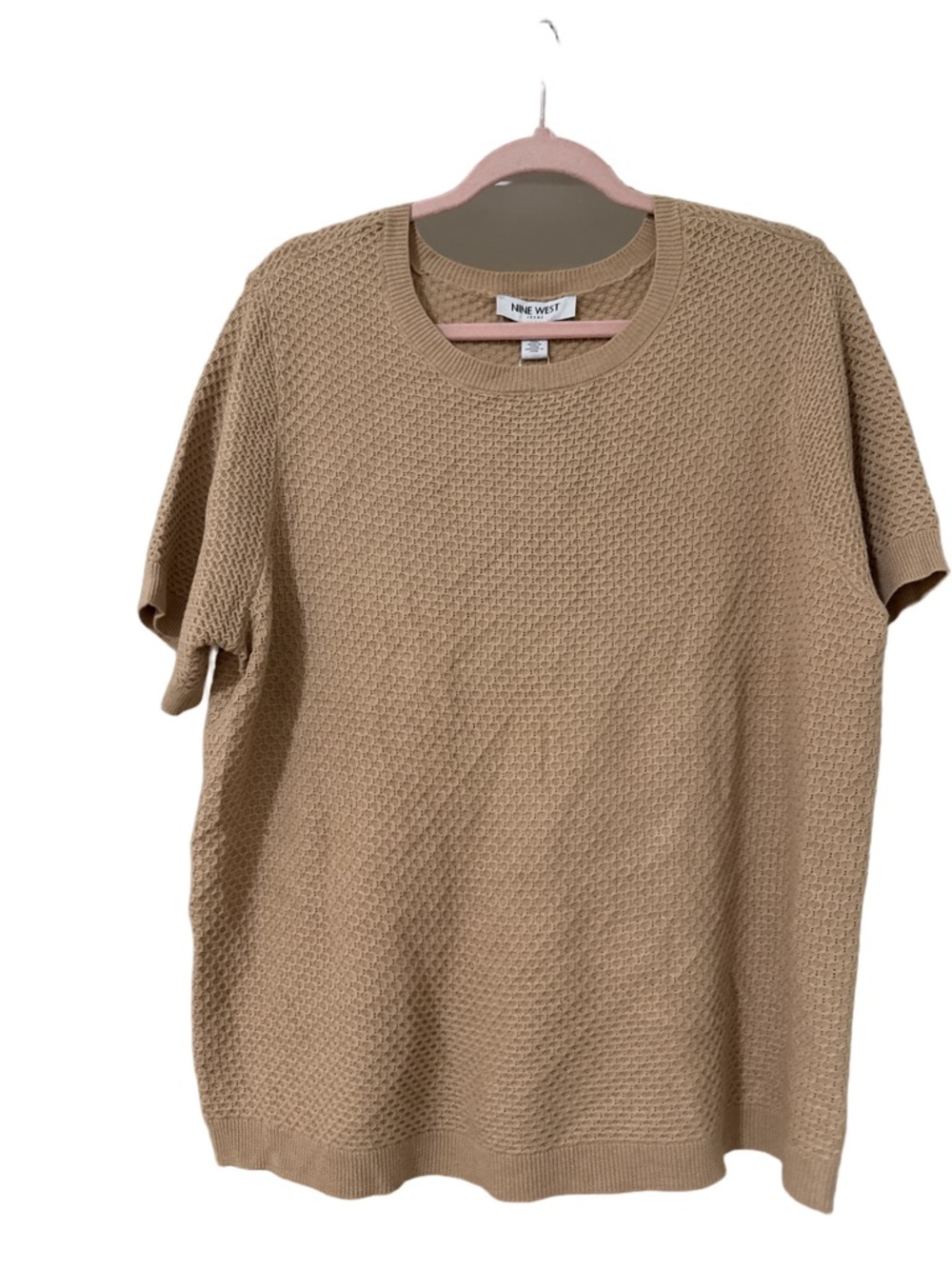 Nine West Brown Short Sleeve Knit Top - Tan Shade